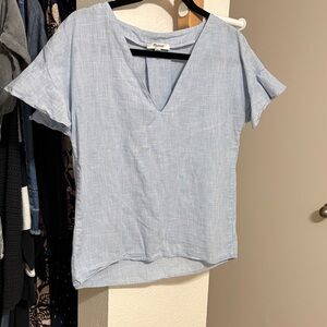 Madewell Pale Blue V-Neck Flutter Sleeve Top